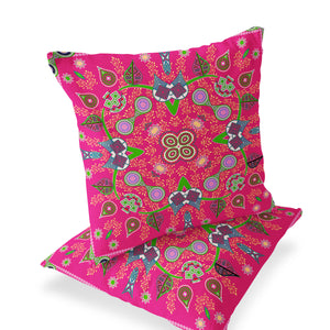 Homeroots Set Of Two 16" X 16" Hot Pink Blown Seam Paisley Indoor Outdoor Throw Pillow  Polyester 535777