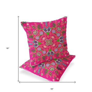 Homeroots Set Of Two 16" X 16" Hot Pink Blown Seam Paisley Indoor Outdoor Throw Pillow  Polyester 535777