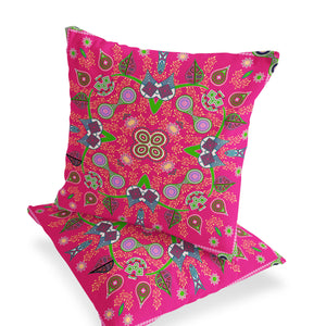 Homeroots Set Of Two 16" X 16" Hot Pink Blown Seam Paisley Indoor Outdoor Throw Pillow  Polyester 535777