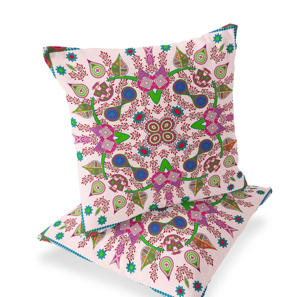 Homeroots Set Of Two 16" X 16" Pink Blown Seam Paisley Indoor Outdoor Throw Pillow  Polyester 535778