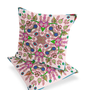 Homeroots Set Of Two 16" X 16" Pink Blown Seam Paisley Indoor Outdoor Throw Pillow  Polyester 535778