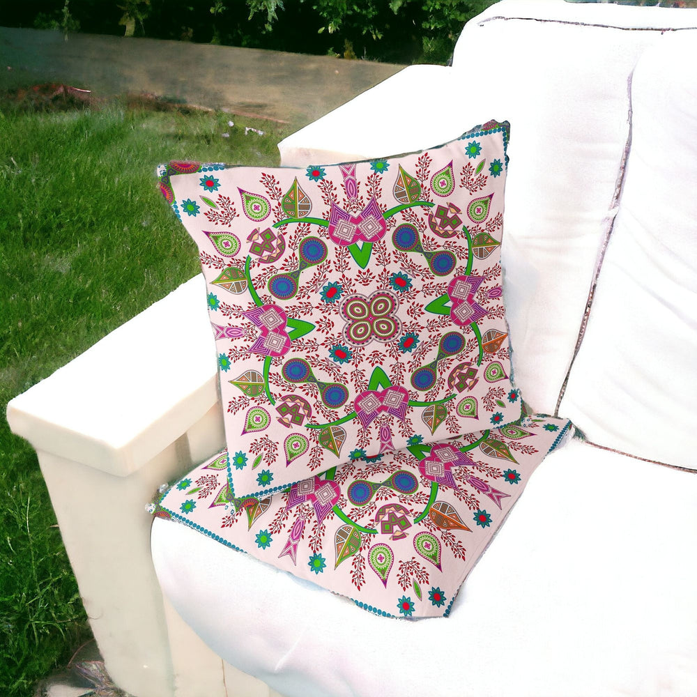 Homeroots Set Of Two 16" X 16" Pink Blown Seam Paisley Indoor Outdoor Throw Pillow  Polyester 535778