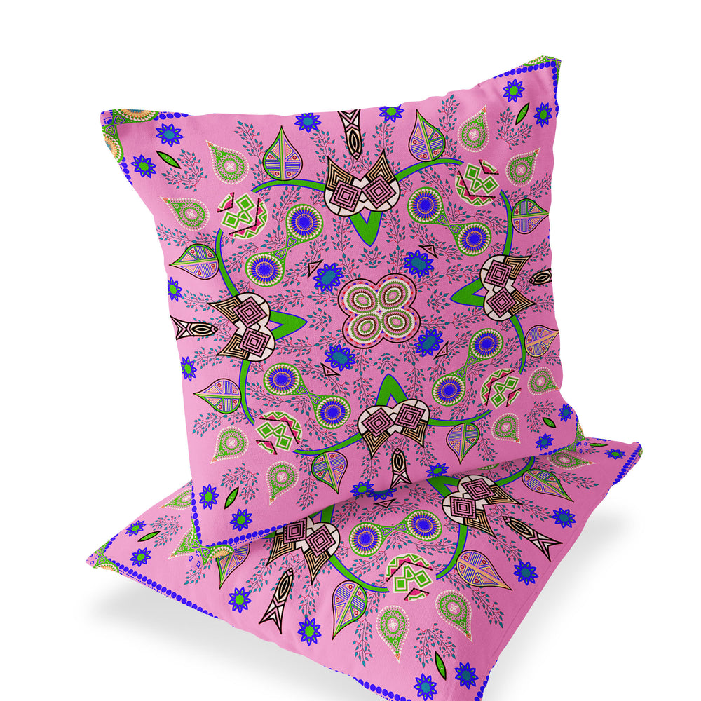 Homeroots Set Of Two 16" X 16" Pink Blown Seam Abstract Indoor Outdoor Throw Pillow  Polyester 535779