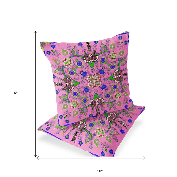 Homeroots Set Of Two 16" X 16" Pink Blown Seam Abstract Indoor Outdoor Throw Pillow  Polyester 535779