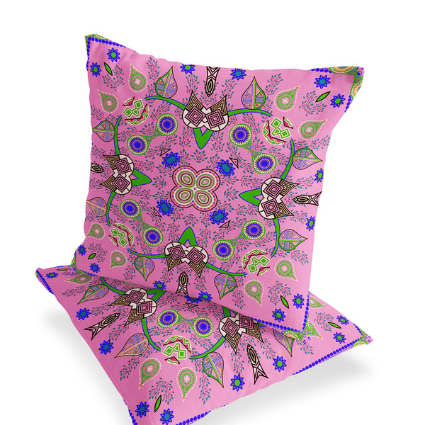 Homeroots Set Of Two 16" X 16" Pink Blown Seam Abstract Indoor Outdoor Throw Pillow  Polyester 535779