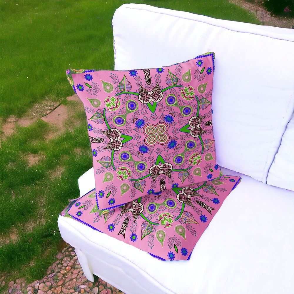 Homeroots Set Of Two 16" X 16" Pink Blown Seam Abstract Indoor Outdoor Throw Pillow  Polyester 535779