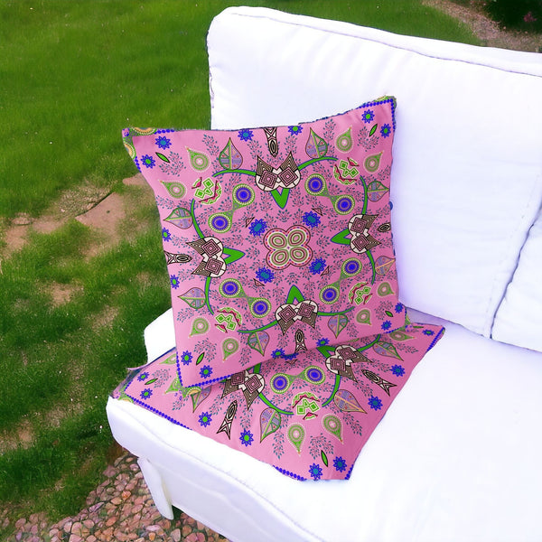 Homeroots Set Of Two 16" X 16" Pink Blown Seam Abstract Indoor Outdoor Throw Pillow  Polyester 535779