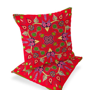Homeroots Set Of Two 16" X 16" Green And Red Blown Seam Paisley Indoor Outdoor Throw Pillow  Polyester 535780