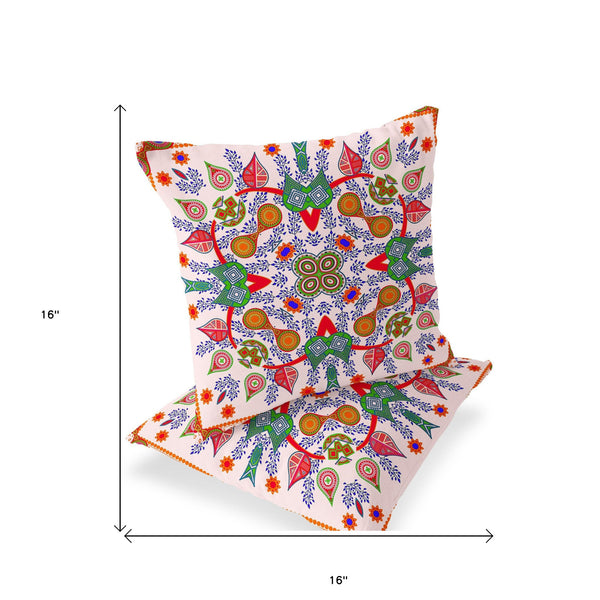 Homeroots Set Of Two 16" X 16" White Blown Seam Abstract Indoor Outdoor Throw Pillow  Polyester 535781