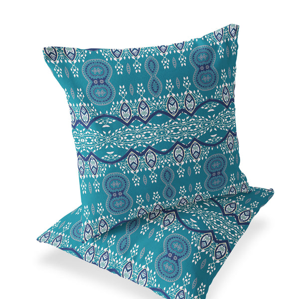 Homeroots Set Of Two 16" X 16" Aqua Blown Seam Abstract Indoor Outdoor Throw Pillow  Polyester 535782