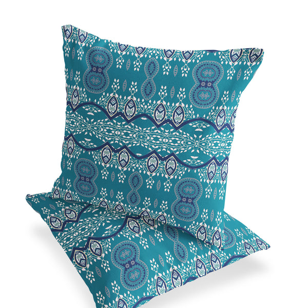 Homeroots Set Of Two 16" X 16" Aqua Blown Seam Abstract Indoor Outdoor Throw Pillow  Polyester 535782