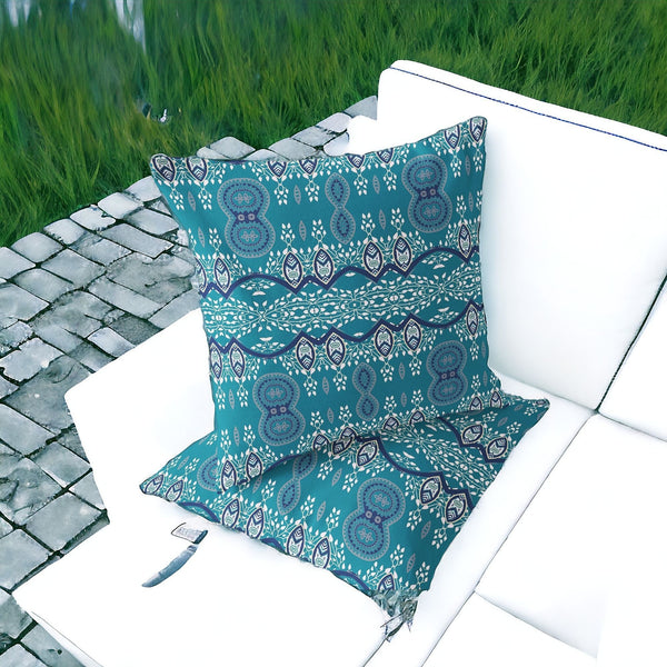 Homeroots Set Of Two 16" X 16" Aqua Blown Seam Abstract Indoor Outdoor Throw Pillow  Polyester 535782