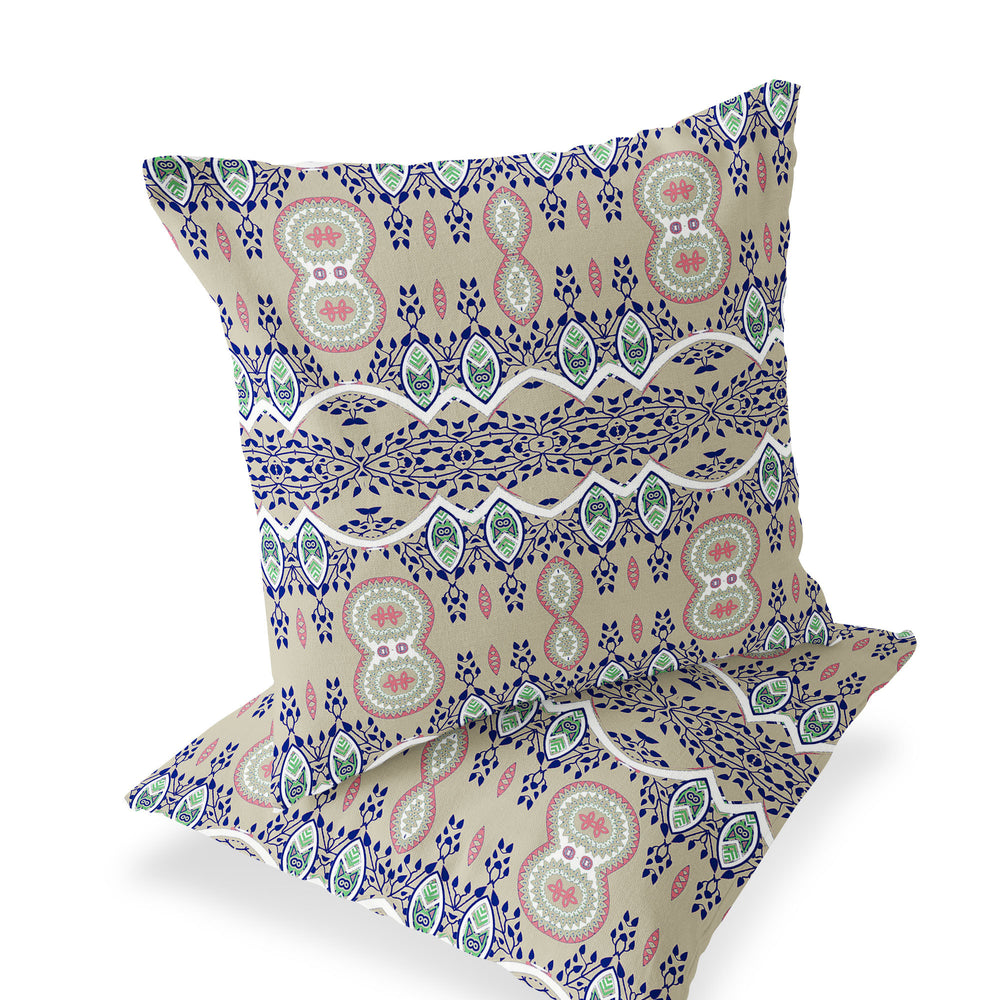 Homeroots Set Of Two 16" X 16" Beige Blown Seam Abstract Indoor Outdoor Throw Pillow  Polyester 535783