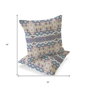 Homeroots Set Of Two 16" X 16" Beige Blown Seam Abstract Indoor Outdoor Throw Pillow  Polyester 535783