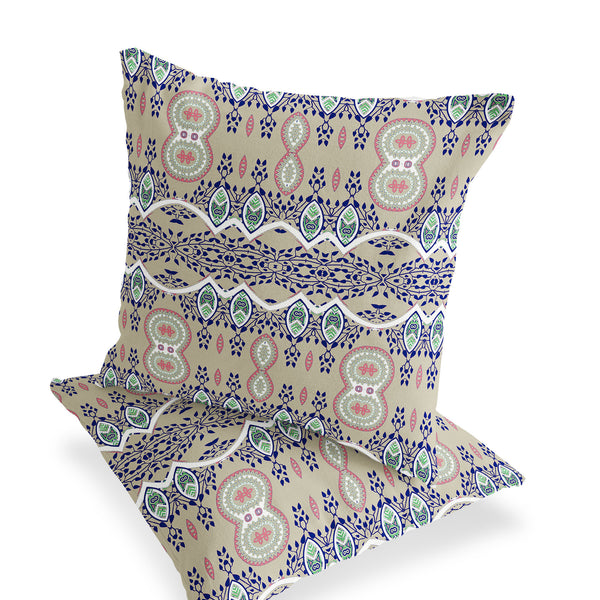 Homeroots Set Of Two 16" X 16" Beige Blown Seam Abstract Indoor Outdoor Throw Pillow  Polyester 535783