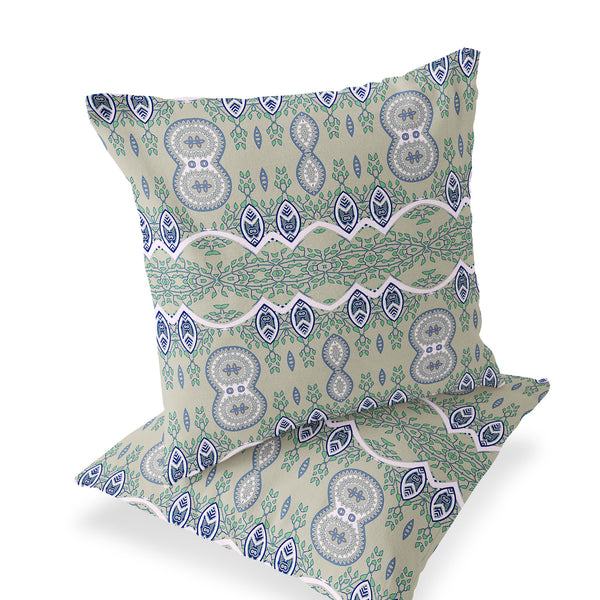 Homeroots Set Of Two 16" X 16" Green Blown Seam Abstract Indoor Outdoor Throw Pillow  Polyester 535784