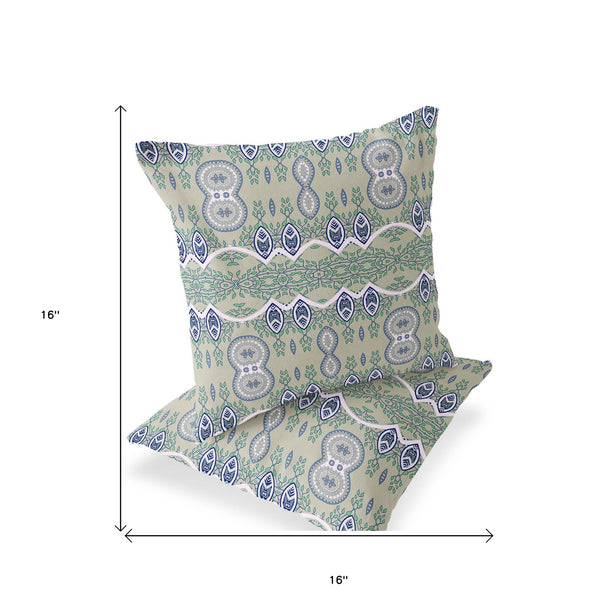 Homeroots Set Of Two 16" X 16" Green Blown Seam Abstract Indoor Outdoor Throw Pillow  Polyester 535784