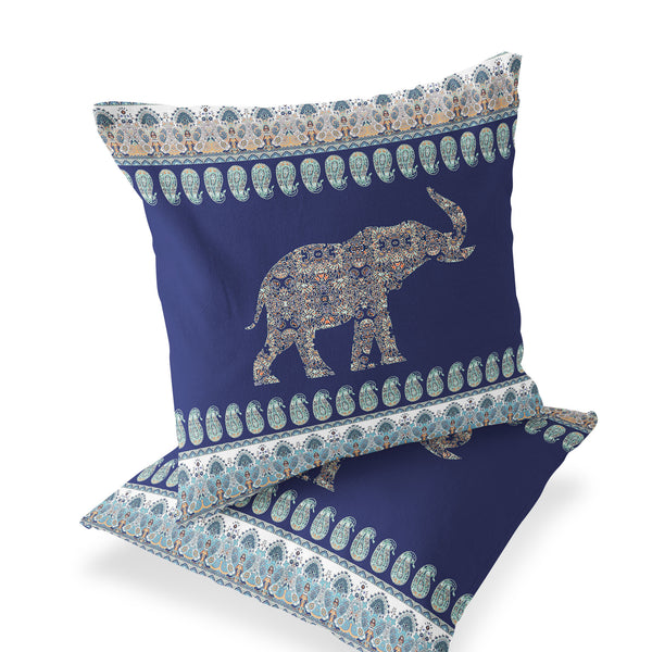 Homeroots Set Of Two 16" X 16" Navy Blue Elephant Blown Seam Indoor Outdoor Throw Pillow  Polyester 535785