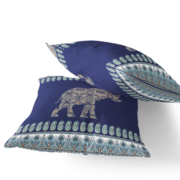 Homeroots Set Of Two 16" X 16" Navy Blue Elephant Blown Seam Indoor Outdoor Throw Pillow  Polyester 535785