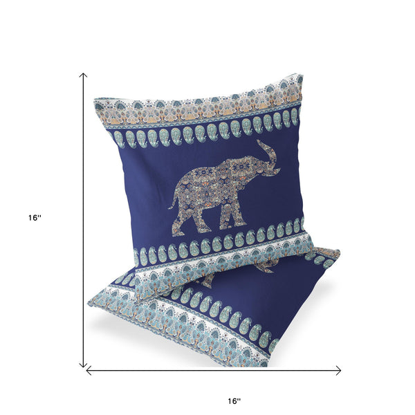 Homeroots Set Of Two 16" X 16" Navy Blue Elephant Blown Seam Indoor Outdoor Throw Pillow  Polyester 535785