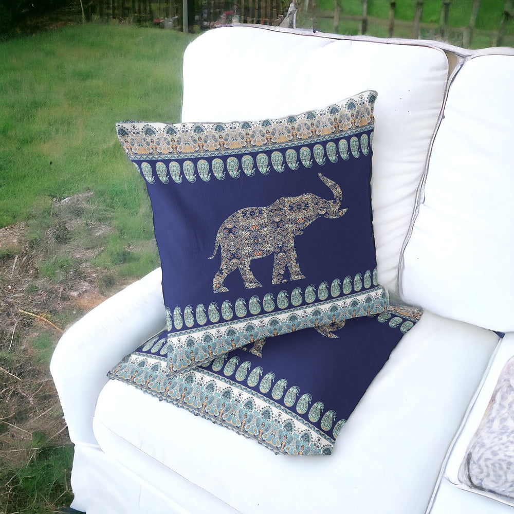 Homeroots Set Of Two 16" X 16" Navy Blue Elephant Blown Seam Indoor Outdoor Throw Pillow  Polyester 535785