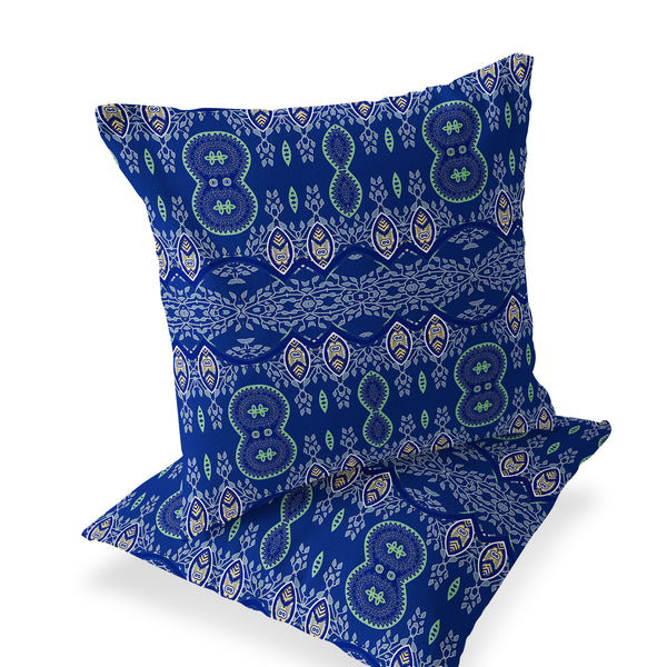 Homeroots Set Of Two 16" X 16" Navy Blue Blown Seam Abstract Indoor Outdoor Throw Pillow  Polyester 535788