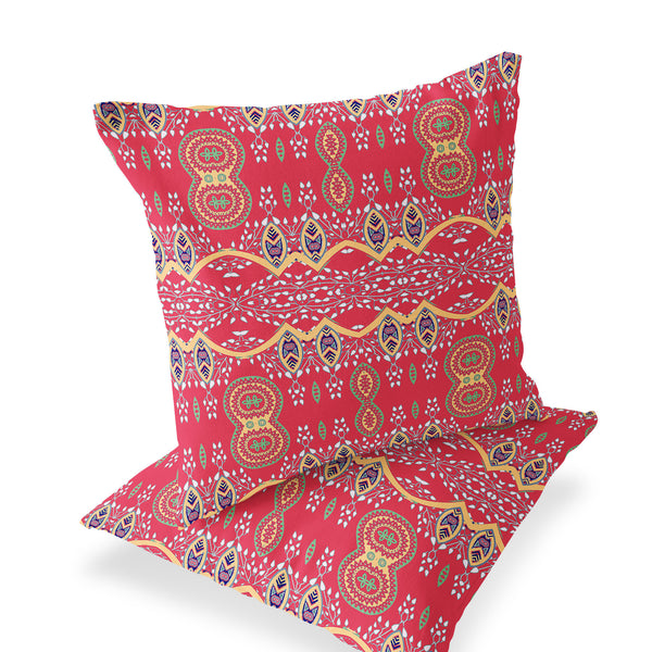 Homeroots Set Of Two 16" X 16" Red Blown Seam Abstract Indoor Outdoor Throw Pillow  Polyester 535790