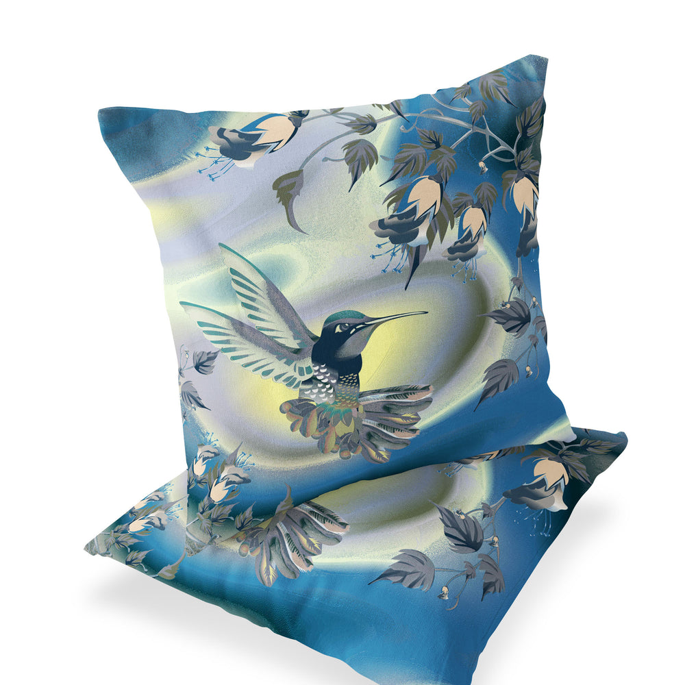 Homeroots Set Of Two 16" X 16" Blue Bird Blown Seam Indoor Outdoor Throw Pillow  Polyester 535792