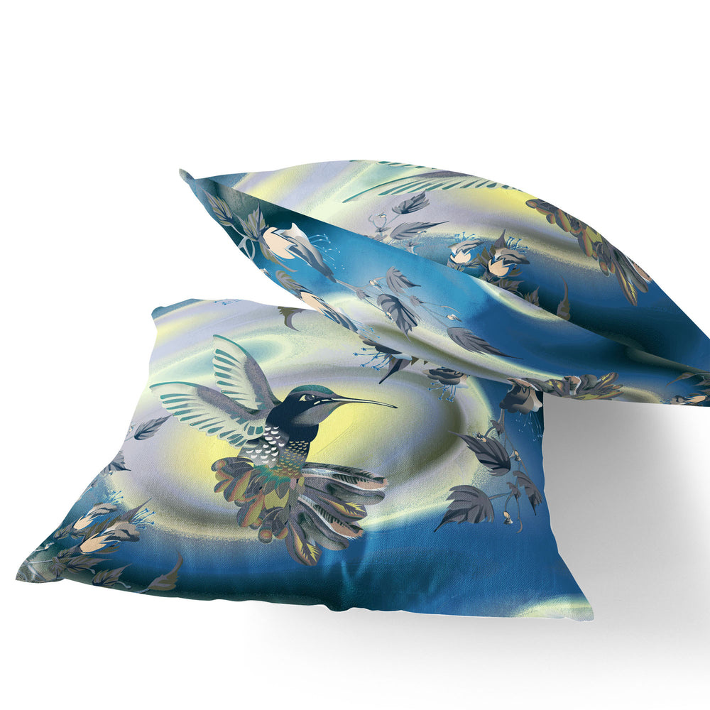 Homeroots Set Of Two 16" X 16" Blue Bird Blown Seam Indoor Outdoor Throw Pillow  Polyester 535792