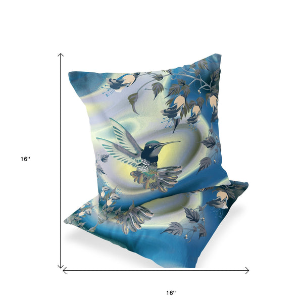 Homeroots Set Of Two 16" X 16" Blue Bird Blown Seam Indoor Outdoor Throw Pillow  Polyester 535792