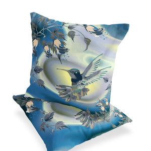 Homeroots Set Of Two 16" X 16" Blue Bird Blown Seam Indoor Outdoor Throw Pillow  Polyester 535792
