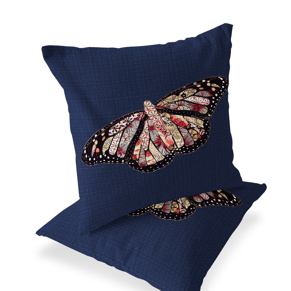 Homeroots Set Of Two 16" X 16" Blue Butterfly Blown Seam Indoor Outdoor Throw Pillow  Polyester 535796