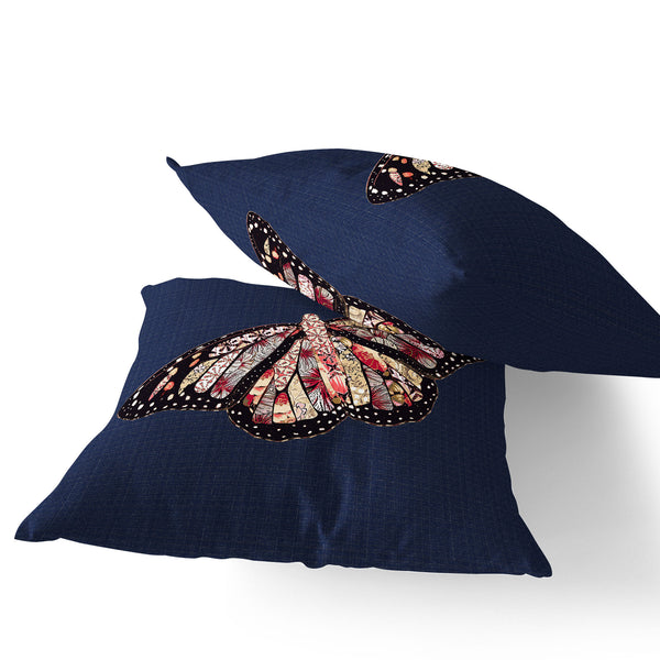 Homeroots Set Of Two 16" X 16" Blue Butterfly Blown Seam Indoor Outdoor Throw Pillow  Polyester 535796