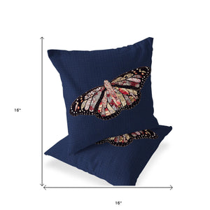 Homeroots Set Of Two 16" X 16" Blue Butterfly Blown Seam Indoor Outdoor Throw Pillow  Polyester 535796