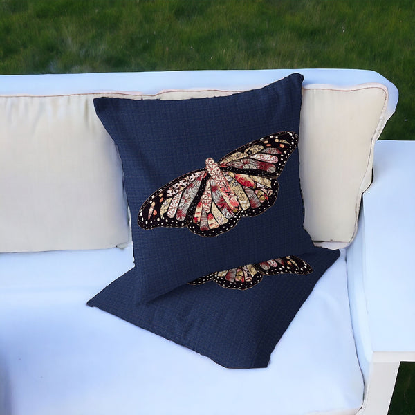 Homeroots Set Of Two 16" X 16" Blue Butterfly Blown Seam Indoor Outdoor Throw Pillow  Polyester 535796