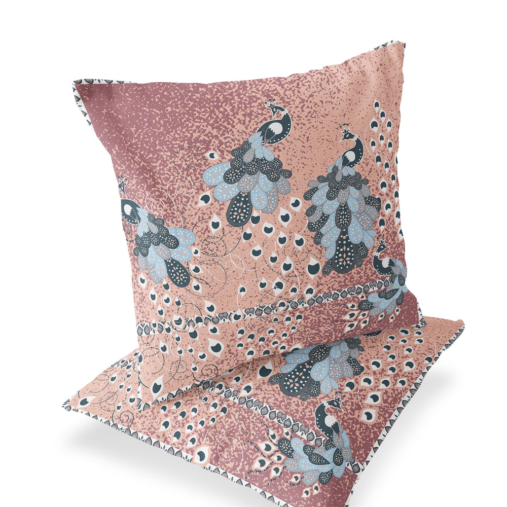 Homeroots Set Of Two 16" X 16" Blue Peacock Blown Seam Indoor Outdoor Throw Pillow  Polyester 535797