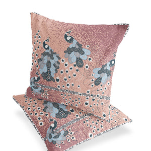 Homeroots Set Of Two 16" X 16" Blue Peacock Blown Seam Indoor Outdoor Throw Pillow  Polyester 535797