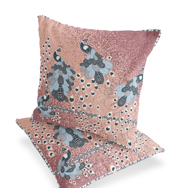 Homeroots Set Of Two 16" X 16" Blue Peacock Blown Seam Indoor Outdoor Throw Pillow  Polyester 535797