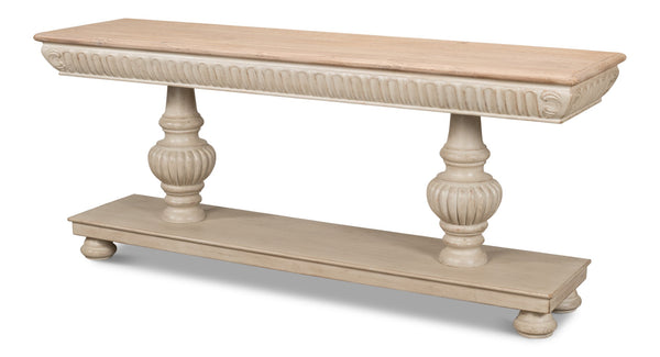 Sarreid Hugo Console Table - Stylish Stone Grey Base With Natural Pine Top For Modern Home Décor Grey  53580-1