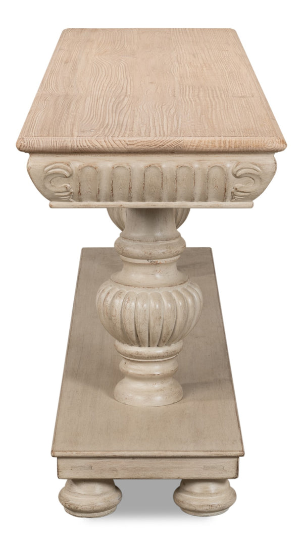 Sarreid Hugo Console Table - Stylish Stone Grey Base With Natural Pine Top For Modern Home Décor Grey  53580-1