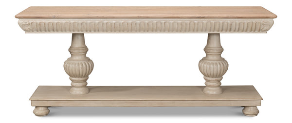 Sarreid Hugo Console Table - Stylish Stone Grey Base With Natural Pine Top For Modern Home Décor Grey  53580-1