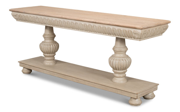 Sarreid Hugo Console Table - Stylish Stone Grey Base With Natural Pine Top For Modern Home Décor Grey  53580-1