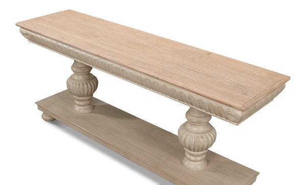 Sarreid Hugo Console Table - Stylish Stone Grey Base With Natural Pine Top For Modern Home Décor Grey  53580-1