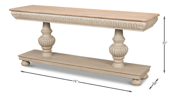 Sarreid Hugo Console Table - Stylish Stone Grey Base With Natural Pine Top For Modern Home Décor Grey  53580-1
