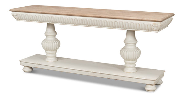 Sarreid Hugo Console Table - Antique White Base With Natural Pine Top - Stylish And Versatile Furniture Piece White  53580-3