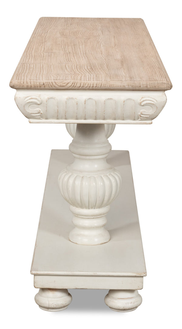 Sarreid Hugo Console Table - Antique White Base With Natural Pine Top - Stylish And Versatile Furniture Piece White  53580-3