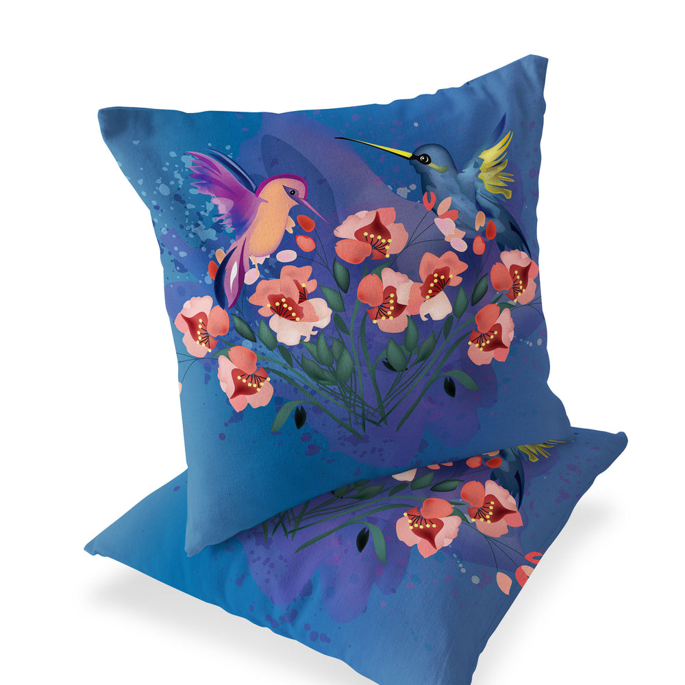Homeroots Set Of Two 16" X 16" Blue Bird Blown Seam Indoor Outdoor Throw Pillow  Polyester 535800