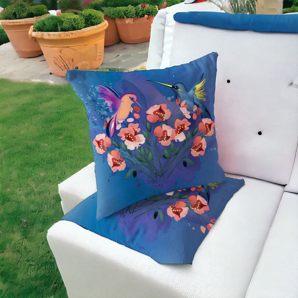 Homeroots Set Of Two 16" X 16" Blue Bird Blown Seam Indoor Outdoor Throw Pillow  Polyester 535800