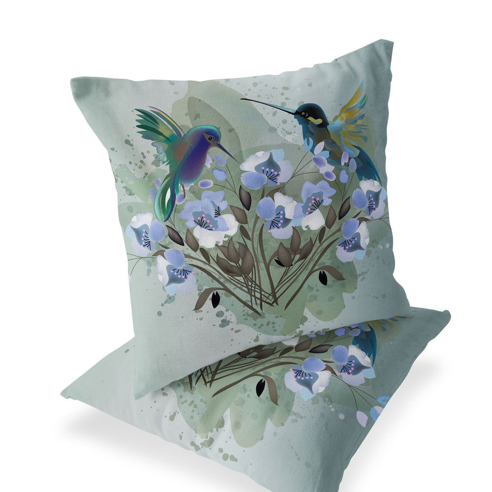 Homeroots Set Of Two 16" X 16" Green Bird Blown Seam Indoor Outdoor Throw Pillow  Polyester 535804