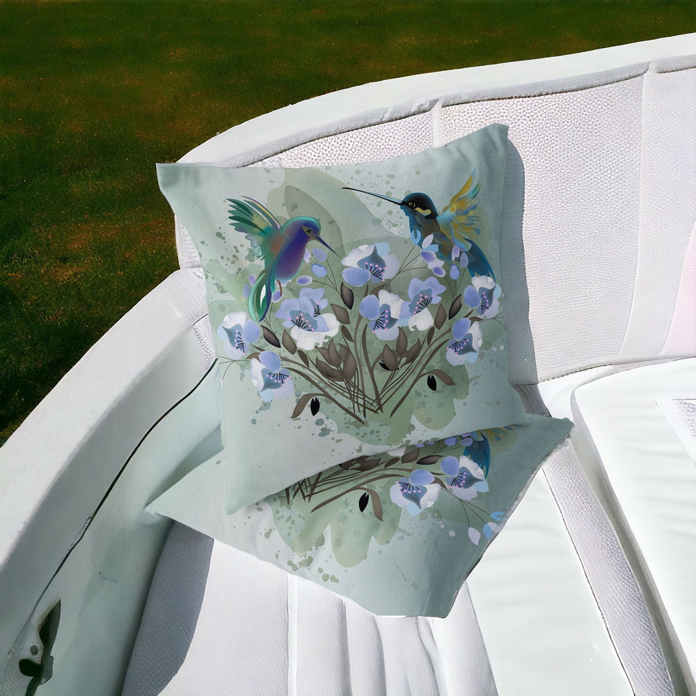 Homeroots Set Of Two 16" X 16" Green Bird Blown Seam Indoor Outdoor Throw Pillow  Polyester 535804